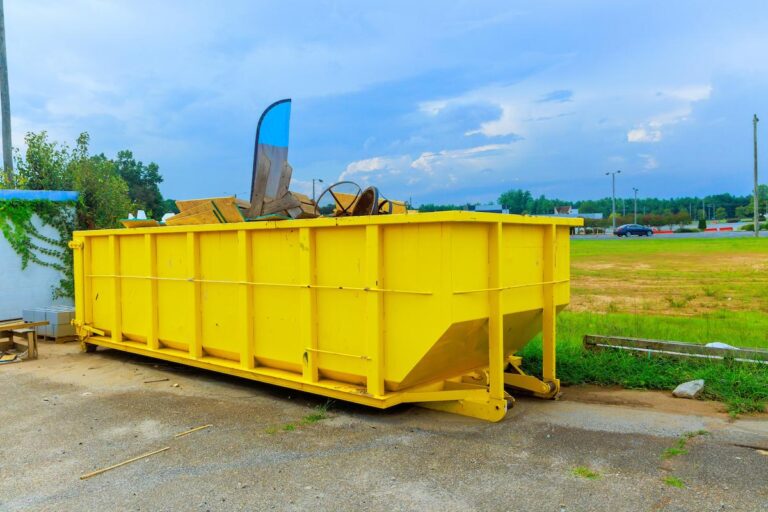 Construction site dumpsters of metal containers for collection of waste during construction
