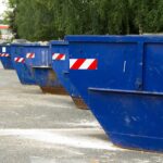 blue containers for the disposal of construction debris are almost not on the road
